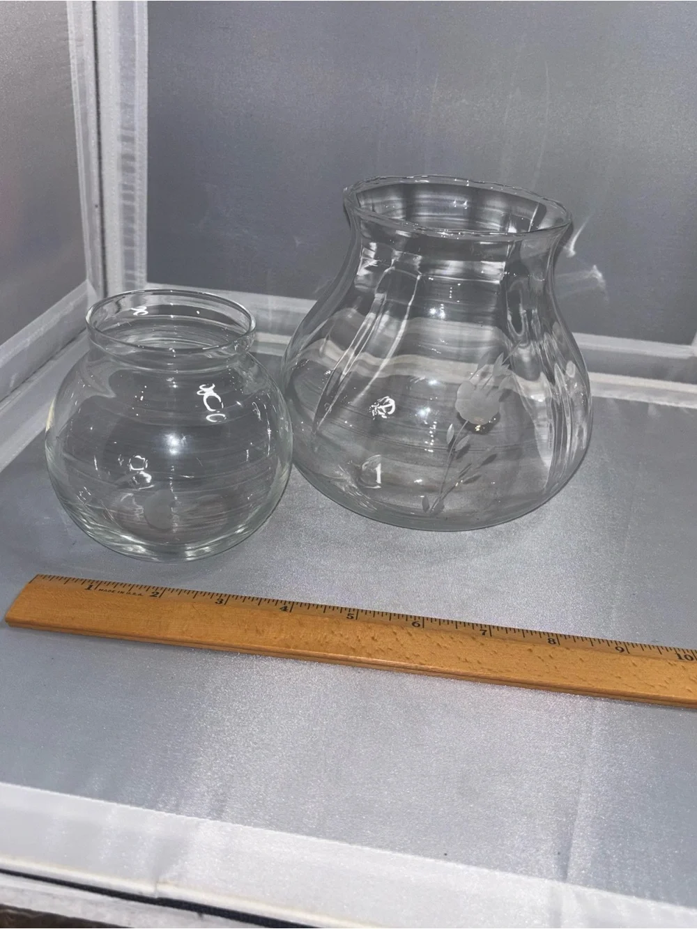 Princess House Heritage Etched Crystal Flower Vase Set of 2